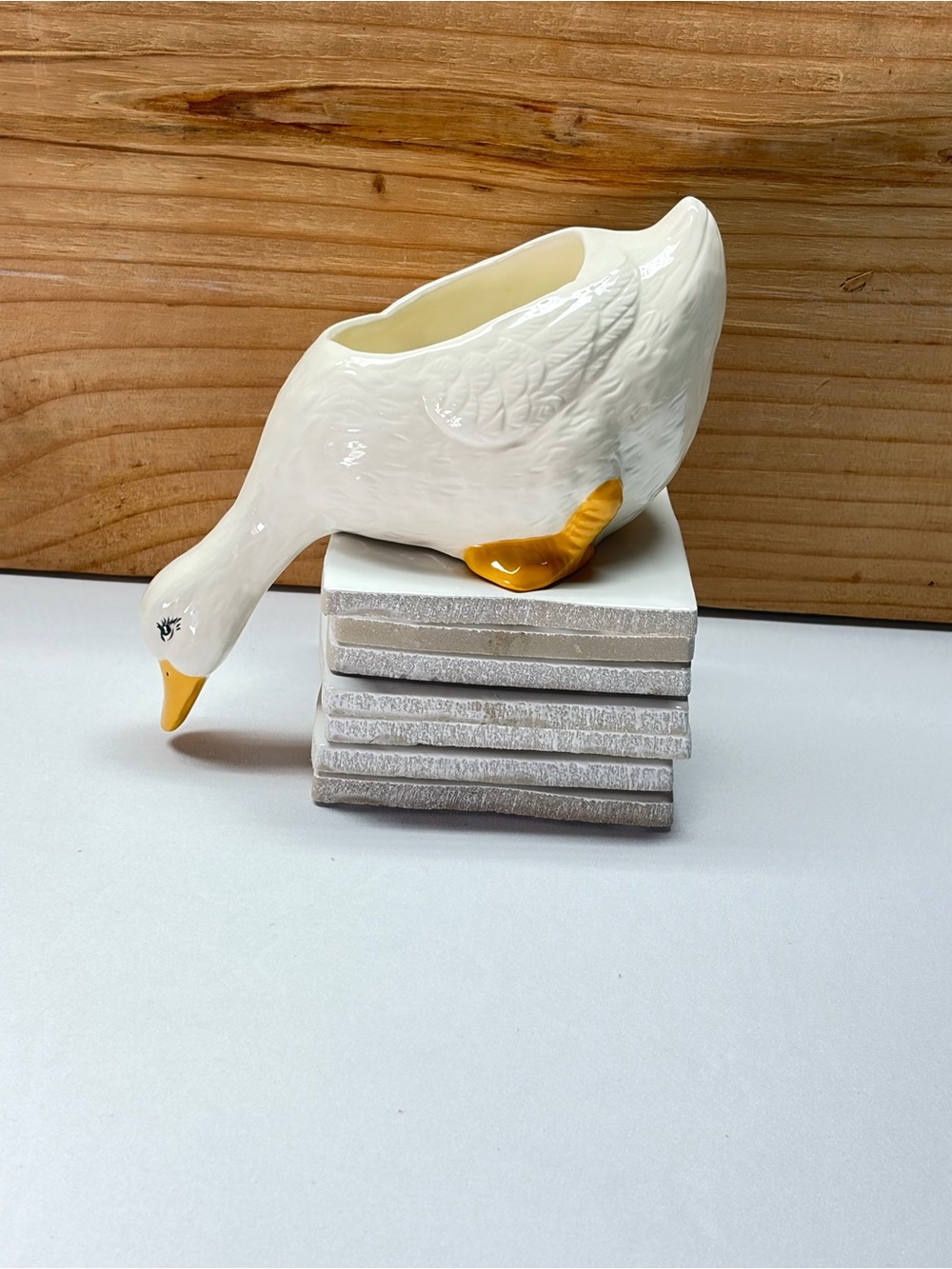 Vintage 1989 Ceramic Goose Shelf Sitter Hanging Head Planter Cottagecore Decor